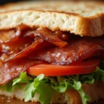 BLT Sandwich 2 Quik BLT sandwich with crispy beef bacon, fresh lettuce, juicy tomato slices and toasted bread